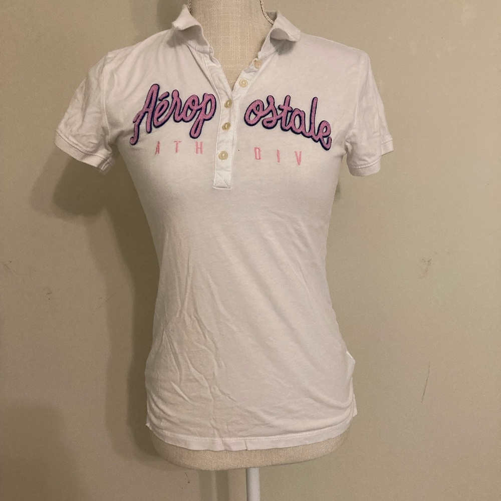 white and pink aero polo shirt